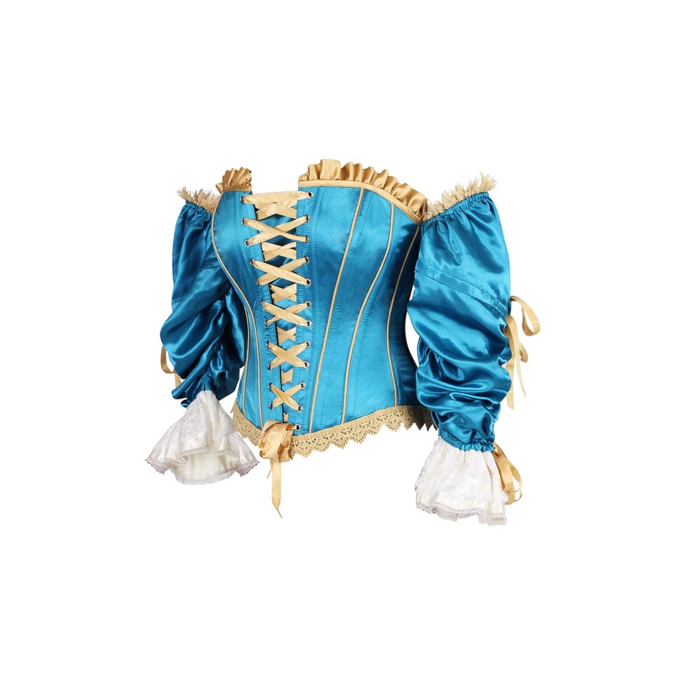 Attitude Corsets - Tamryn Rococo Satin Overbust korset - Blauw/Goudkleurig